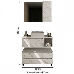 Armário de Banheiro com Cuba 1 Porta 2 Gavetas Mármore Branco Bn3617 - Tecno Mobili - 3