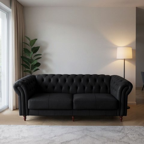 Sofá 3 Lugares Maggiore 2,20m Couro Preto - Gran Belo