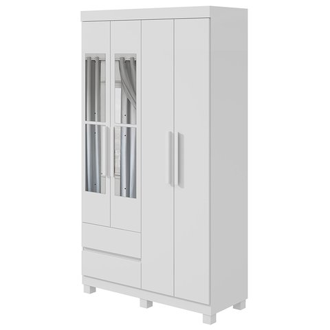 Guarda-roupa Solteiro com Espelhos 4 Portas 2 Gavetas com Pés Zeus Lopas - Branco