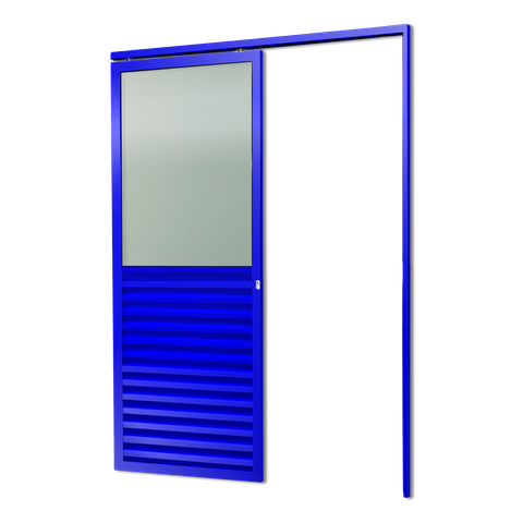 Porta de Correr Suspensa Meia Veneziana Meia Vidro Dir L.25 Azul 210x70 Brimak