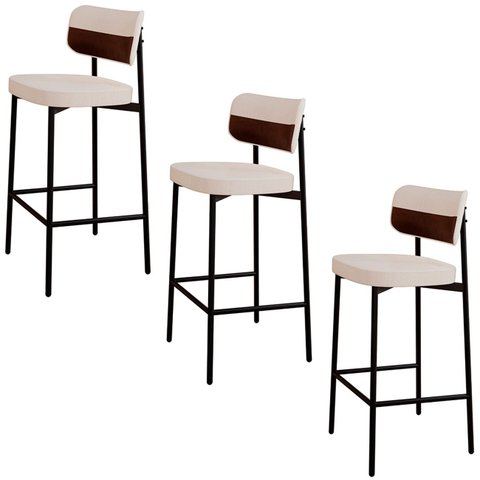 Banqueta Alta Bar Estofada Kit 3 Ella M25 Linho Palha/café - Mpozenato