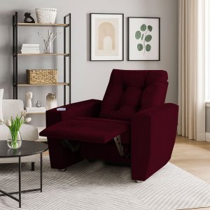 Poltrona do Papai Reclinável Suede Porta Copo Perola Bordo