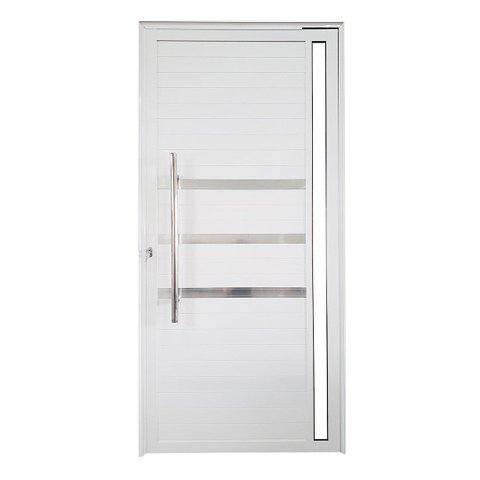 Porta Pivotante de Alumínio Branco com Puxador, Friso e Visor Linha Veneza:Direita/ 210 x 120