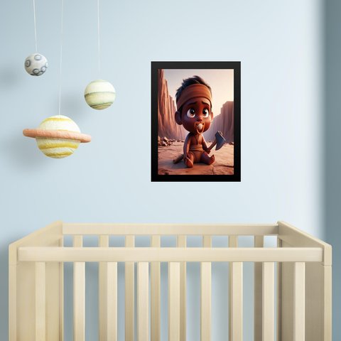 Quadro Infantil Orixá Baby Xangô 45x34cm - com Vidro:moldura Branca