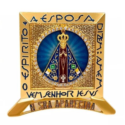 Kit com 2 Nichos Enfeites de Mesa Nossa Sra Aparecida Dourado com LED Colorido