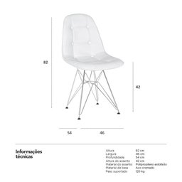 Cadeira Estofada Botonê - Branco - Metal Cromado - 4