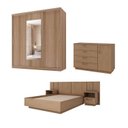 Ver imagem 2 de Kit Guarda Roupas 3 Portas, Cama Casal e Complementos de Quarto Araçá CabeCasa MadeiraOriginals Marrom/Nogueira