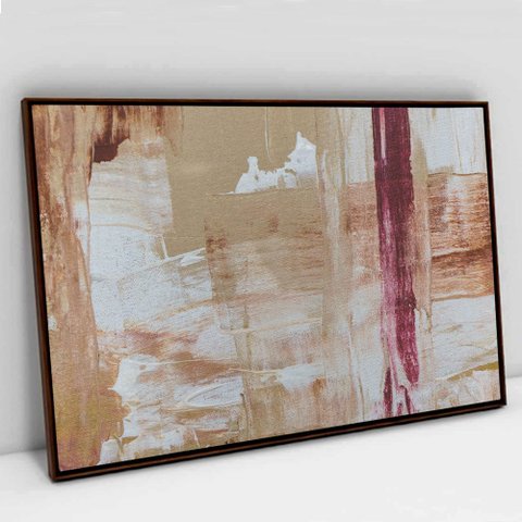 Quadro Decorativo em Canvas Abstrato Pincelada Moderna TaColado Moldura Flutuante 4,5cm Madeira 60 x