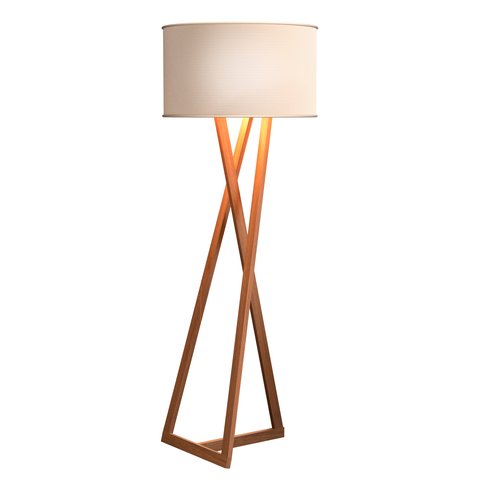 Luminária Tripé Moderna Bella Premium Sala Leitura Luxo com Cupula e Pés em Madeira Cor Off White