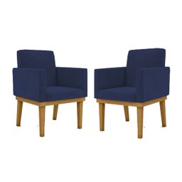 KIT 02 Cadeiras Com Base Mesa De Estudos Poltrona Decorativa Cor:Azul Marinho - 1