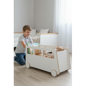 Baú de Mdf Infantil Organizador para Brinquedo com Rodinha - Ônibus
