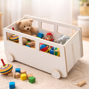Ver imagem 1 de Baú de Mdf Infantil Organizador para Brinquedo com Rodinha - Ônibus