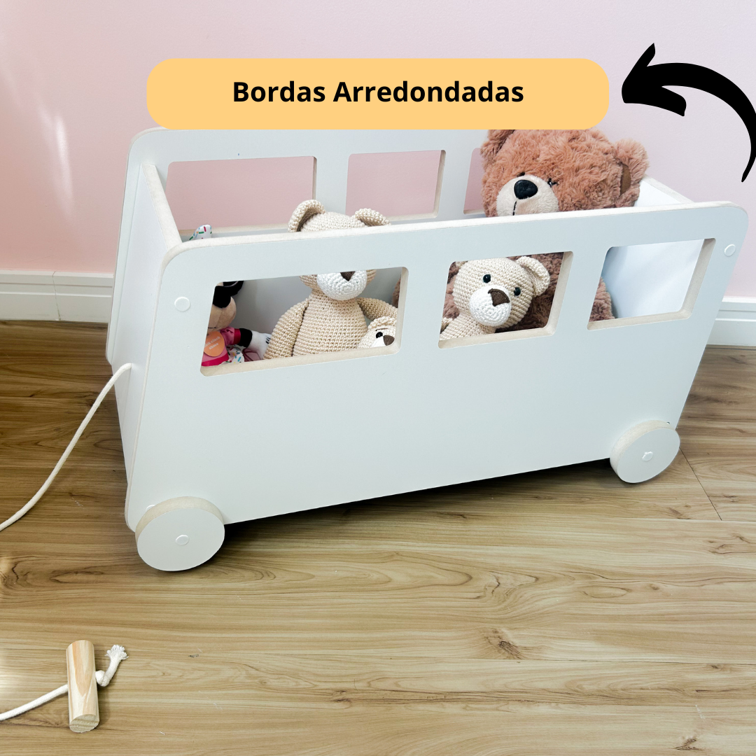 Baú Infantil Organizador para Brinquedo com Rodinha - Ônibus - 5