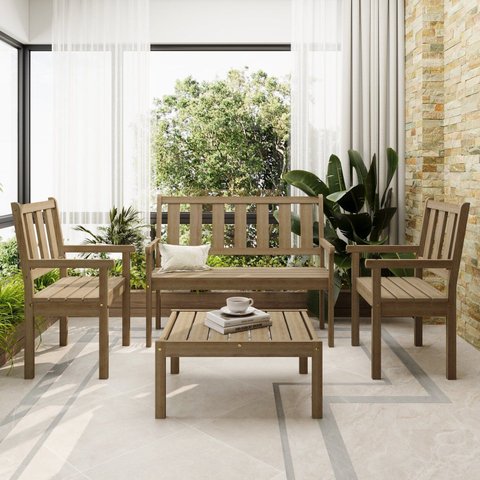 Conjunto para Jardim de Madeira 100% Eucalipto 4 Peças Envelhecida Vegas Marrom/Cera