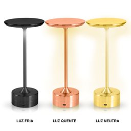 Luminária de Mesa Touch Candeeiro Led sem Fio Recarregável Grande Dourada - 5