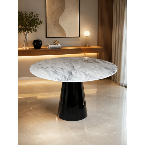 Mesa de Jantar Cone Preto - Redonda 100cm - Mármore Espirito Santo