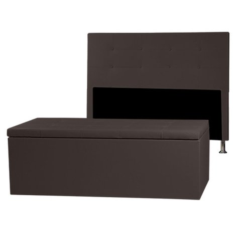 Kit Cabeceira e Calçadeira Baú Queen 1,60m Berlim Corano Marrom - Pallazio