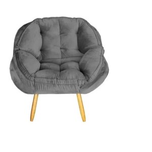 Poltrona Decorativa Califórnia Em Tecido Suede Pés Madeira - Cinza