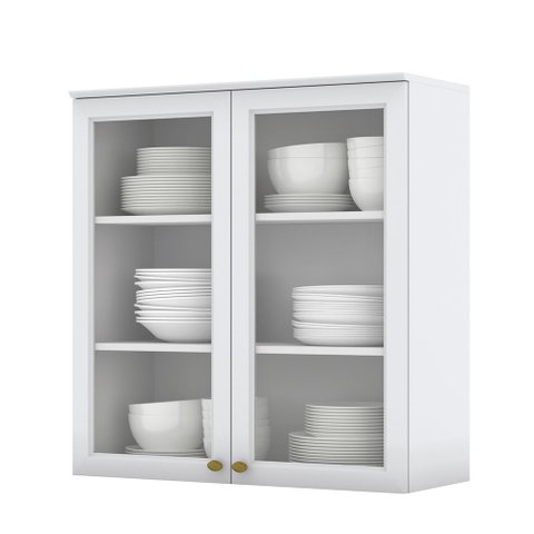 Armário Aéreo 02 Portas de Vidro 80cm Americana Branco Henn