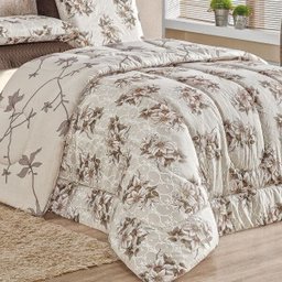 Edredom Queen Dupla Face Esmeralda 01 Peça Estampado - Margarida Bege - 1 Edredom Queen Dupla Face Esmeralda 01 Peça Estampado - Margarida Bege - 1