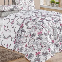 Edredom Queen Dupla Face Esmeralda 01 Peça Estampado - Indiano Cinza - 1