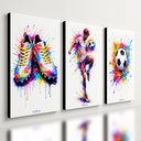 Ver imagem 1 de Kit 3 Quadro Decorativo Futebol Jogador Bola Colorido Quarto Qualidade Premium 28x20cm