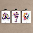 Ver imagem 2 de Kit 3 Quadro Decorativo Futebol Jogador Bola Colorido Quarto Qualidade Premium 28x20cm