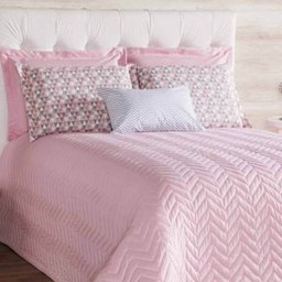 Cobre Leito Casal Chevron 06 Peças com Almofada Estampada - Rosê - 1 Cobre Leito Casal Chevron 06 Peças com Almofada Estampada - Rosê - 1