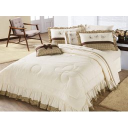 Kit Edredom (Edredom + Jogo de Lençol) Queen Naturalle Palha com Tabaco Bordado Borboleta com 9 pe - 1