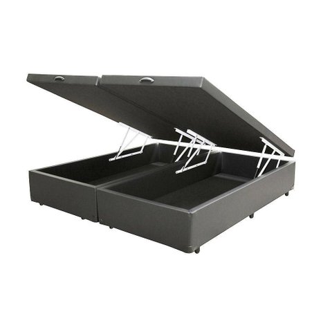 Cama Box com Baú Casal Homequeen Bipartido Sintético Cinza