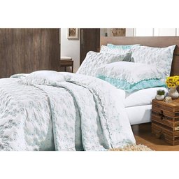 Cobre Leito King Coleção Nuance Branco e Verde Tiffany Algodão 200 Fios com 3 Peças - 1