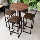 Ver imagem 1 de Conjunto Mesa Alta Bar Bistrô Redonda Imbuia 4 Banquetas Estofado Industrial Don Castro Decor