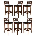 Ver imagem 1 de Kit 6 Banquetas Média Estofada para Bancada Madri Madeira Castanho Suede Preto Ccs