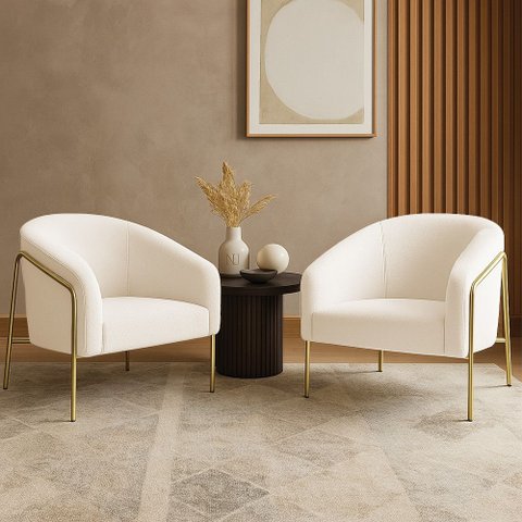 Poltrona Sala Industrial Alta Dourado Kit 2 Stella Bouclê D03 - D’Rossi