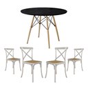 Ver imagem 1 de Conjunto de Mesa Eiffel Redondo Tampo de Madeira 110cm Preto com 4 Cadeiras Katrina Brancao