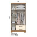 Ver imagem 5 de Guarda Roupa Solteiro Açaí 3 Portas e 2 Gavetas Cinamomo/Off White - Móveis Henn
