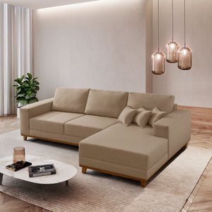 Sofá Fixo com Chaise 2,5m Cronos Linho com Molas Lado Direito Meu Sofá Online