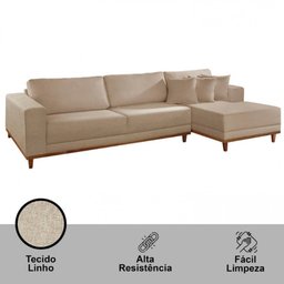 Sofá Cronos Linho 4 Lugares Chaise Lado Direito Meu Sofá Online - 3