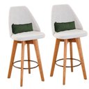 Ver imagem 1 de Kit 02 Banquetas Alta Maya Giratória Com Encosto Gourmet Linho Bege e Almofada Suede Verde Musgo