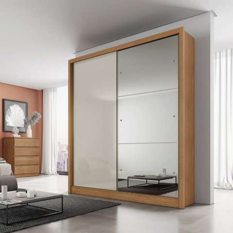 Guarda Roupa Casal 2PTS 3GAV C/Espelho Thor Plus 1600 Novo Horizonte Cumaru Fendi