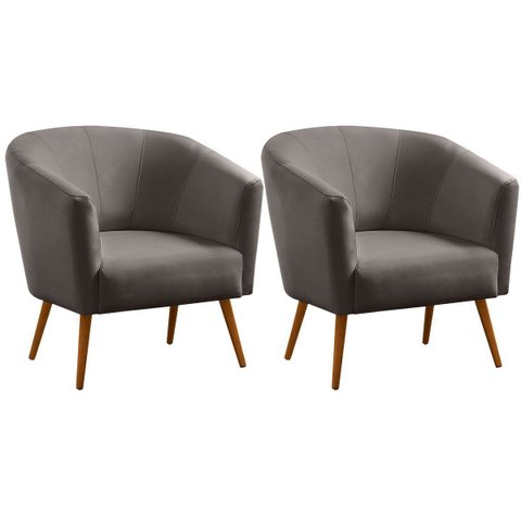 Kit 2 Poltronas para Sala e Escritório Pé Palito Belize Veludo Cinza