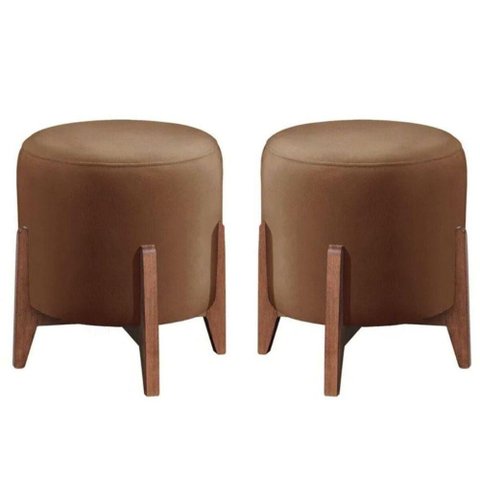 Kit 2 Puff Decorativo para Sala Redondo Luxo Selena Suede Capuccino
