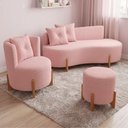 Ver imagem 1 de Kit Decorativo Sofá Curvo Orgânico + 01 Puff e Poltrona Luna Veludo Rosa - Montanaris Decor