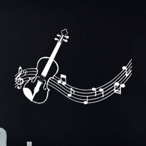 Adesivo Violino Musica Notas Decoração Quarto Sala:branco