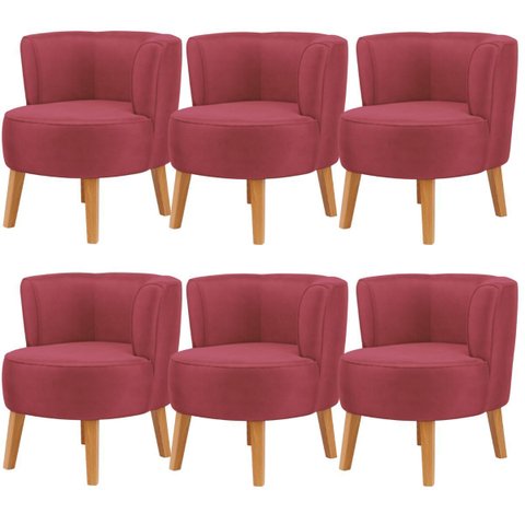 Kit 6 Poltronas Estofadas para Recepção de Escritório Ergonômica Tecido Veludo Macia Pés de Madeira