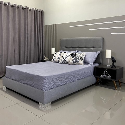 Cama Box Luxo com Cabeceira Berlim Linho Cinza Rbl Queen 1,60 X 2,00