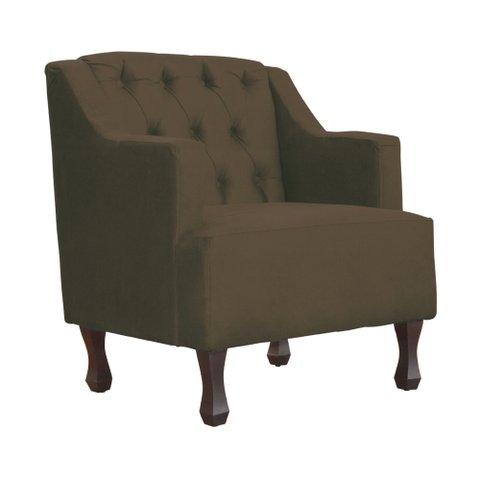Poltrona Decorativa Pés Luis XV Gênises Encosto Capitonê Suede Marrom Carolina Moveis