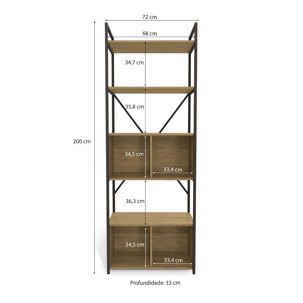 Estante Alta Estilo Industrial 72cm 04 Portas e 02 Prateleiras Li018 Kappesberg - Freijó/preto Fosco - 5