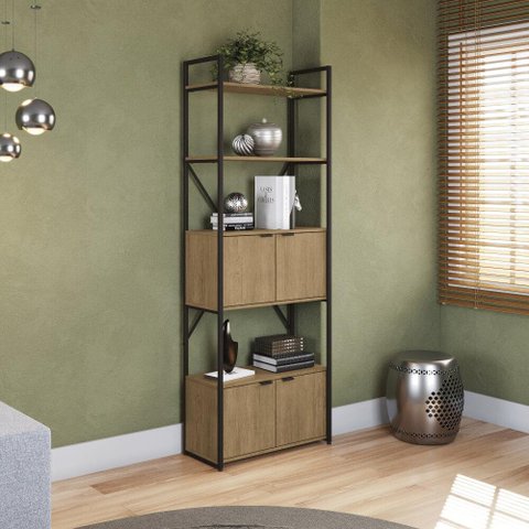 Estante Alta Estilo Industrial 72cm 04 Portas e 02 Prateleiras Li018 Kappesberg - Freijó/preto Fosco
