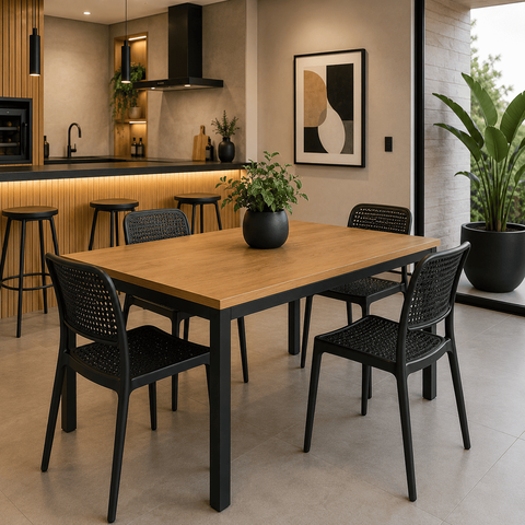 Kit 4 Cadeiras Mônaco Rattan Empilhável Cozinha Sala Jantar - Preto